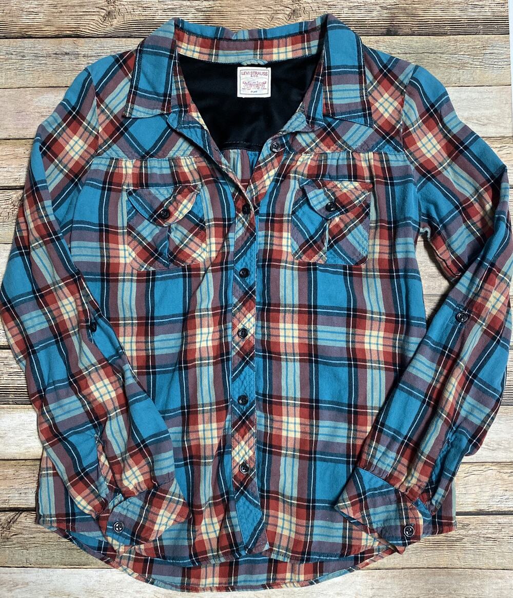 Levi Strauss & Co Girls Juniors Size S Plaid Button Front Long Sleeve Shirt